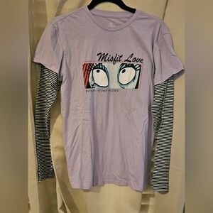 A Nightmare Before Christmas Misfits Love Shirt with Striped Sleeves